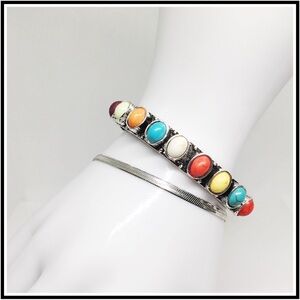Multicolor Turquoise Silver Bracelet Set
